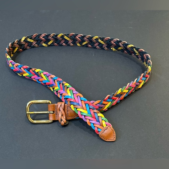 VTG 1980s Capezio New York Multicolor Rainbow Braided Leather Belt Argentina M/L - Picture 3 of 6